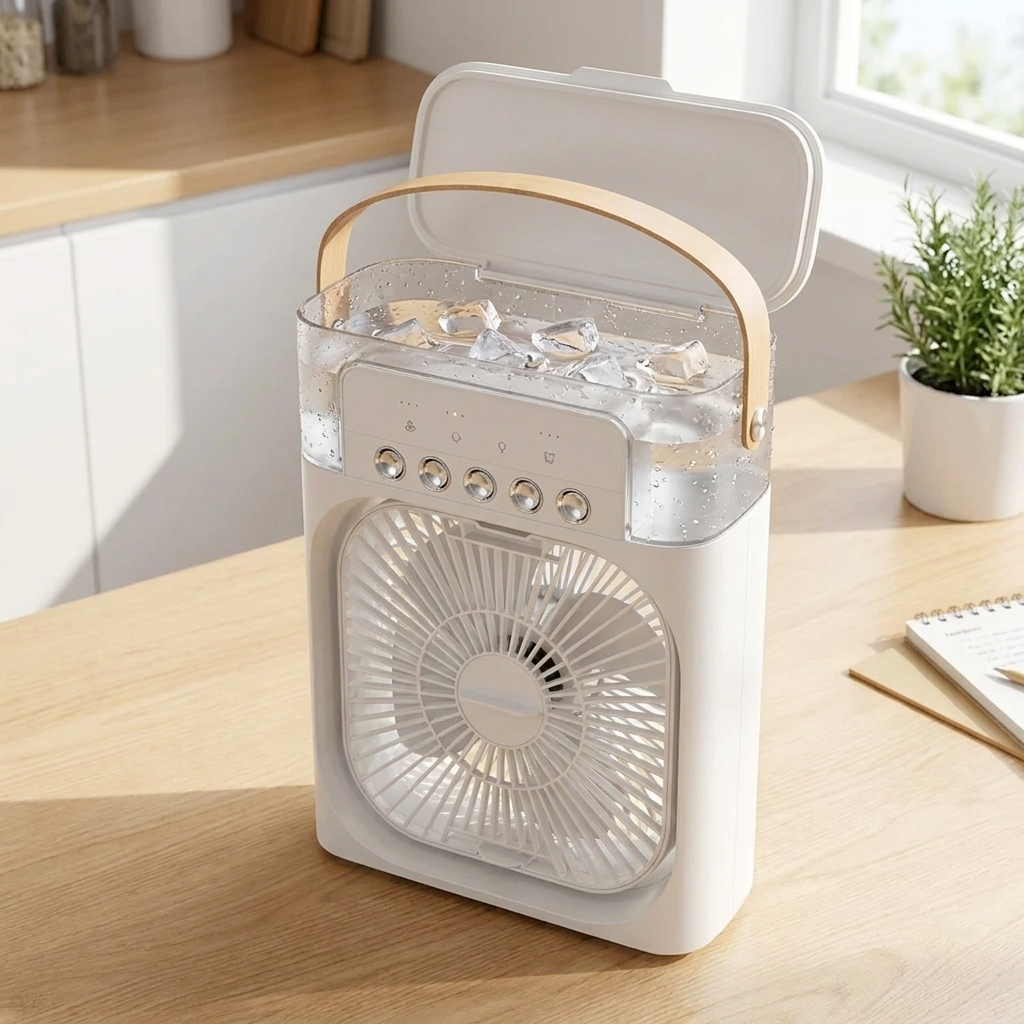 Arctic Air rempli d'eau fraiche et de glacons sur un bureau